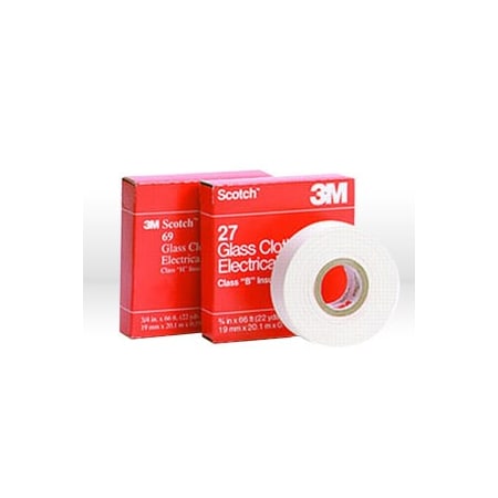 3M Electrical Tape, Glass Cloth Electrical Tape 27, White 54007-15074